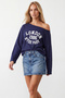 Women's Navy Blue Boat Neck Printed Modal Sweatshirt Alc-X15728 - 3
