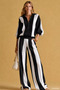 Black Gülseli Women's Half Zipper Striped Patterned Sweater Pants Two-Piece Set - 5