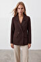 Women's Brown Double-Breasted Collared Buttoned Blazer Jacket Alc-X15732