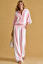 Pink Gülseli Women's Half Zipper Striped Patterned Sweater Pants Two-Piece Set - 3