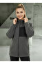 Smoked Women's Fleece Jacket with Front Piece Detail and 3 Pockets - 6