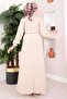 Gold Brooched Side Tie Hijab Dress Beige - 4