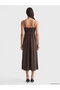 Brown Heart Collar Rope Strap Modal Blend Dress - 4