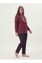 Women's Plus Size Zippered Hooded Sweatshirt with Pockets and Scarf, Viscose, Burgundy - 8