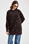 Stone Detailed Soft Fabric Oversize Knitwear Sweater Brown 8290