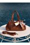 Brown Leather Look Women's Shoulder Bag with Scarf Accessory - 2