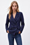 Women's Navy Blue Double-Breasted Collar Buttoned Blazer Jacket Alc-X15732 - 4