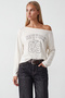 Women's white boat neck printed modal sweatshirt alc-x15731 - 3