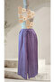 Women's Purple/Lilac Shirt Collar Buttoned Linen Textured Wide Leg Two-Piece Set - 4