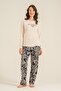 Women's light beige modal fabric long sleeve pajama set, 50% cotton 50% modal - 7