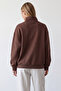 Women's Brown Stand Collar Zippered 3 Thread Inner Ribbed Oversize Sweatshirt Alc-X15729 - 5