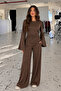 Women's Modal Double Suit with String Detail on the Back, Flounce Sleeves and Wide Legs 0247