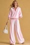 Pink Gülseli Women's Half Zipper Striped Patterned Sweater Pants Two-Piece Set