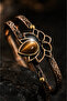 Tiger's Eye Stone Flower Motif Pure Copper Women's Bracelet Handmade Adjustable Clasp - 2