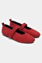 Tectum Red Suede Leather Mid-Strap Flat Sole Women's Ballerinas - 5