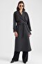 Long Premium Fabric Coat with Cape and Punto Stitching Detail Anthracite 3183