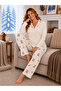 Patterned Milan Knitted Long Sleeve Plus Size Women's Buttoned Pajama Set
