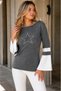 Women's Boat Neck Spanish Sleeve Stone Star Detailed Relaxed Fit Modern Stylish Casual Anthracite White Knitwear Sweater - 2