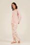 Women's Pink Uzunkol Pajama Set, with Pockets, Buttoned Collar, 50% Cotton 50% Modal Fabric - 3