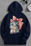Unisex 3 Thread Cotton Navy Blue Minikkedi Print Loose Fit Sweatshirt Hoodie