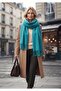 Puffy Soft Textured Thick Tasseled Women's Scarf Oversized Winter Shoulder Shawl Turquoise - 2