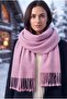 Puffy Soft Textured Thick Tasseled Women's Scarf Oversized Winter Shoulder Shawl Lilac