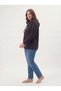 Women's Plus Size Zippered Hooded Sweatshirt with Pockets and Scarf, Viscose Black - 2