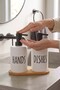 Set of 2 Ceramic Liquid Soap Dispensers with Bamboo Stand - 2