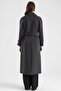 Long Premium Fabric Coat with Cape and Punto Stitching Detail Anthracite 3183 - 7