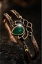 Green Agate Stone Flower Motif Pure Copper Women's Bracelet Handmade Adjustable Clasp - 3