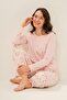Women's Pink Uzunkol Pajama Set, with Pockets, Buttoned Collar, 50% Cotton 50% Modal Fabric - 5