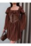 Collar Ruffle Corseted Chiffon Mini Dress - 3