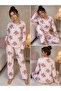 Women's Pajama Set Teddy Bear Patterned Pink Striped Long Sleeve - 3