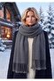 Puffy Soft Textured Thick Tasseled Women's Scarf Oversized Winter Shoulder Shawl Gray