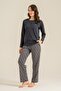 Women's anthracite long sleeve pajama set, pocketed, buttoned collar, 50% cotton 50% modal fabric - 7