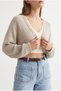 7061 Women's Draped Bolero Form Slim Knitwear Cardigan Beige - 2