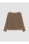 Brown Boat Neck Openwork Women's Knitwear Sweater - 8