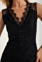 Tulle Dv Neckline Dress with Stitching Ribbon - 4