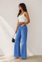 Women's Blue High Waist Stretch Belt Detailed Lycra Wide Leg Loose Leg Denim Jeans Trousers