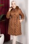 Removable Hooded Fur Collar Lined Women's Quilted Coat - Tan