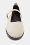 Jade Beige Suede Leather Single Buckle Detail Closed Toe Flat Sole Women's Ballerinas - 6
