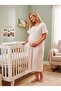New Season Light Beige Muslin Fabric Buttoned Breastfeeding Compatible Design Short Sleeve 100% Cotton Maternity Nightgown - 2