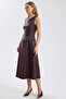 Plaid Patterned Belted Leather Midi Dress - 2