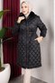 Women's Quilted Coat with Removable Hood and Fur Collar - Black