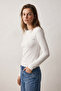 95% Cotton 5% Lycra Body-Fitting Magic Fit Women's Slim Fit Stretch Long Sleeve T-Shirt Compact Combed Single Jersey Slim Fit Flexible Basic White T-Shirt Elastane Blouse - 3