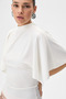 Nirel women's stand collar under elbow shawl sleeve detailed white blouse - 3