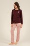 Women's plum pajama set, round neck, pocket detailed 50% cotton 50% modal fabric, - 3