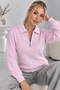 Women's Polo Collar Half Zipper Honeycomb Knit Sweater - 3