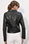 Women's Faux Leather Biker Jacket 1585 - Black - 5