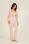 Women's striped dusty pink 3-piece pajama set, boxed pajamas, 50% cotton 50% modal fabric. - 3